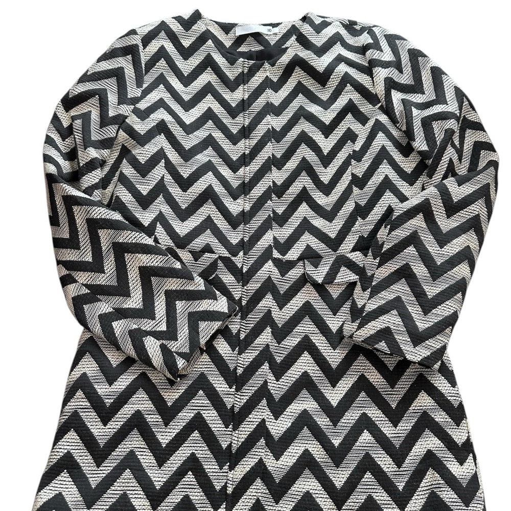 Anne Fontaine Chevron Pattern Black and White Zip Up Blazer Size 42